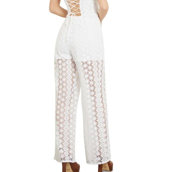 Guess Women's Elle Sleeveless Open-Back Lace Jumpsuit- White- Size S - Picture 6 of 9